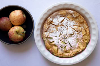 overhead image of apple clafoutis