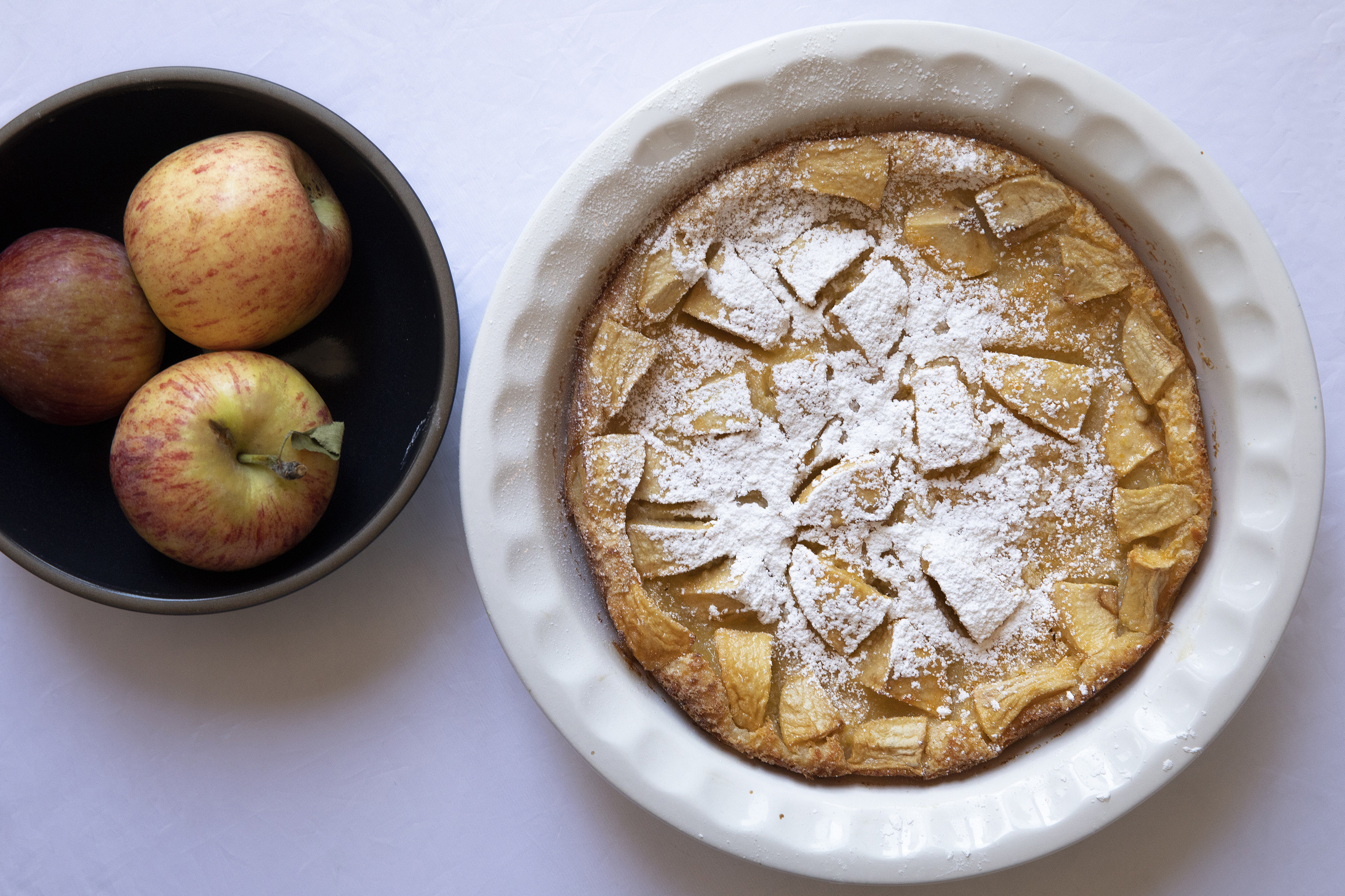 overhead image of apple clafoutis